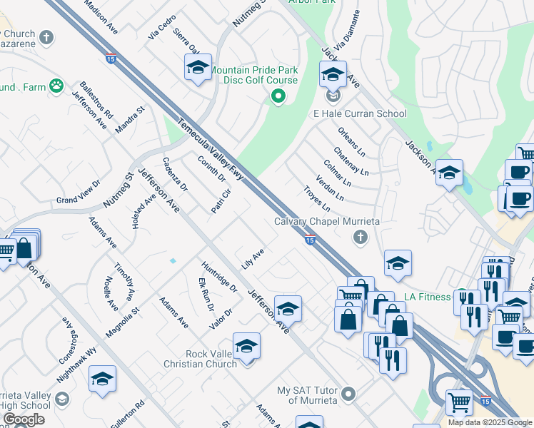 map of restaurants, bars, coffee shops, grocery stores, and more near 24046 Fuschia Court in Murrieta