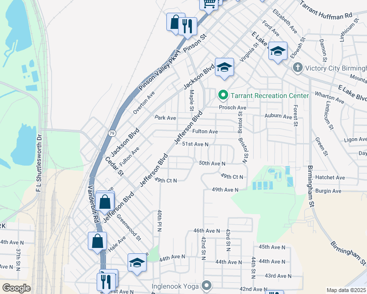 map of restaurants, bars, coffee shops, grocery stores, and more near 4133 51st Avenue North in Birmingham