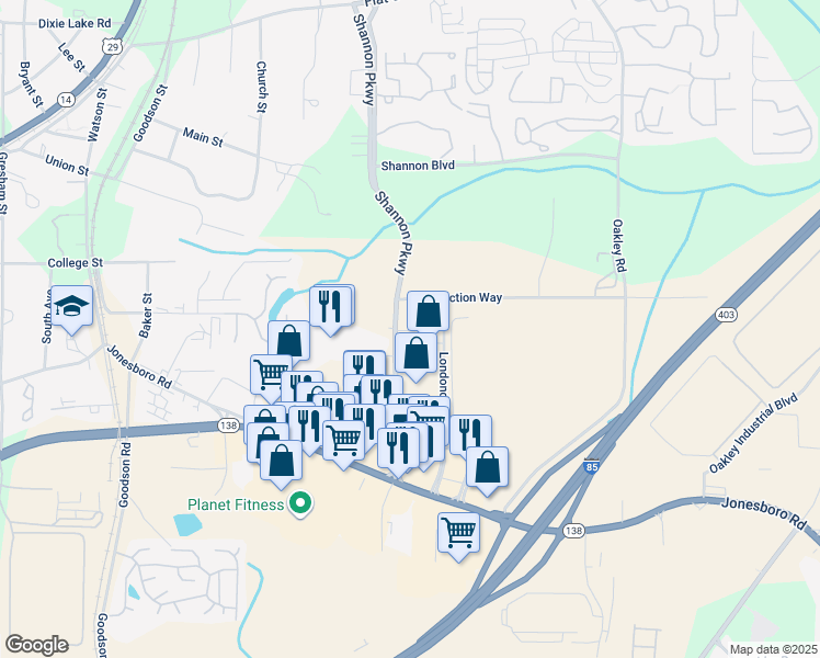 map of restaurants, bars, coffee shops, grocery stores, and more near 6680 Shannon Parkway in Union City
