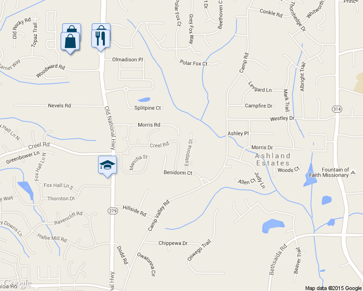 map of restaurants, bars, coffee shops, grocery stores, and more near 6897 Estepona Street in Atlanta