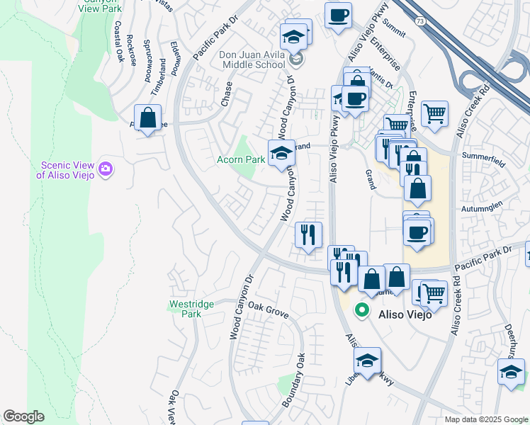 map of restaurants, bars, coffee shops, grocery stores, and more near 6 Vancouver in Aliso Viejo