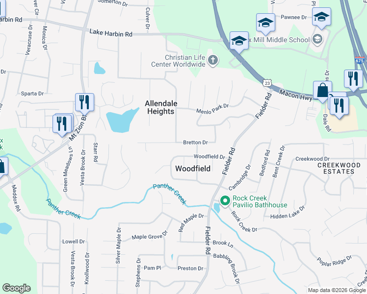 map of restaurants, bars, coffee shops, grocery stores, and more near 2941 Bretton Drive in Rex