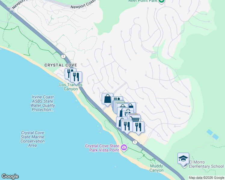 map of restaurants, bars, coffee shops, grocery stores, and more near 92 Sidney Bay Drive in Newport Beach