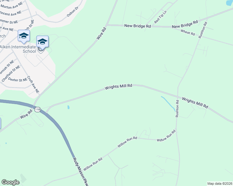 map of restaurants, bars, coffee shops, grocery stores, and more near 266 Wrights Mill Road in Aiken
