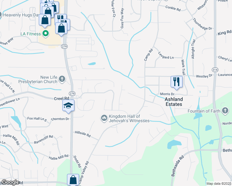 map of restaurants, bars, coffee shops, grocery stores, and more near 2257 Creel Road in Atlanta