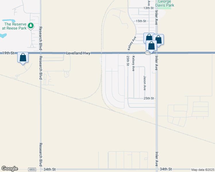 map of restaurants, bars, coffee shops, grocery stores, and more near 8981-8999 25th Street in Lubbock