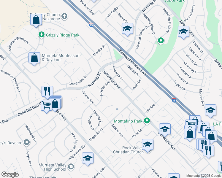 map of restaurants, bars, coffee shops, grocery stores, and more near 23899 Nutwood Way in Murrieta