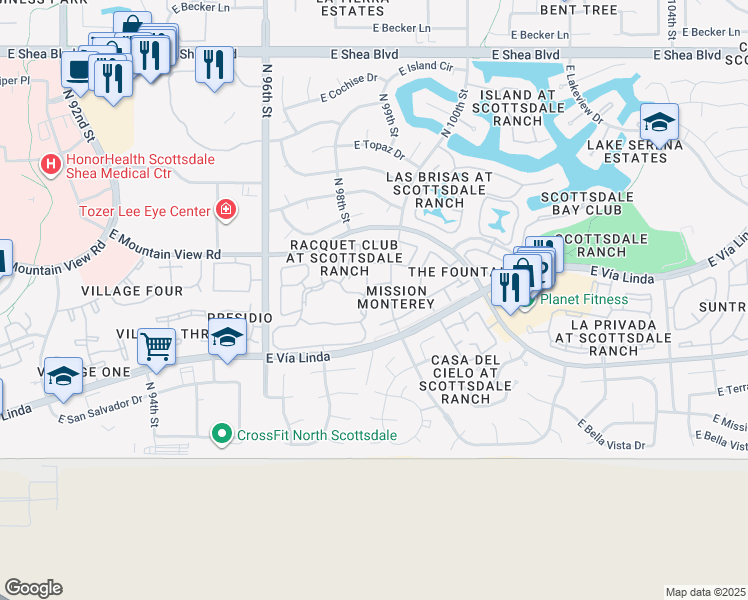 map of restaurants, bars, coffee shops, grocery stores, and more near 9985 East Fanfol Drive in Scottsdale