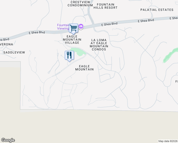 map of restaurants, bars, coffee shops, grocery stores, and more near 9435 North Sunset Ridge in Fountain Hills