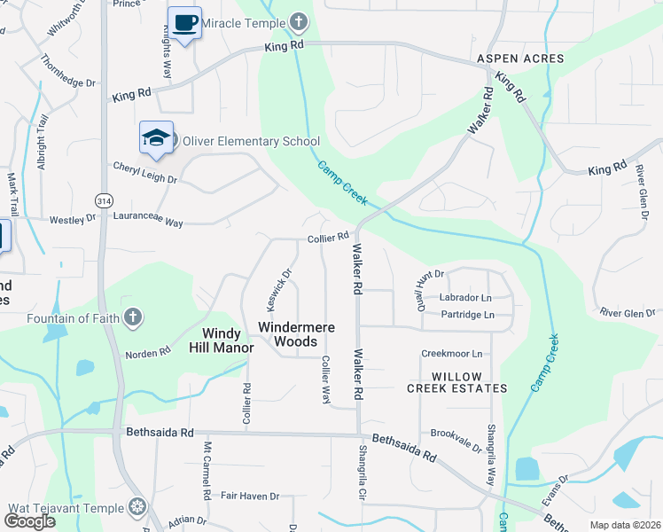 map of restaurants, bars, coffee shops, grocery stores, and more near 6669 Collier Way in Riverdale