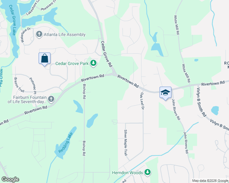 map of restaurants, bars, coffee shops, grocery stores, and more near 7300 RiverTown Road in Fairburn