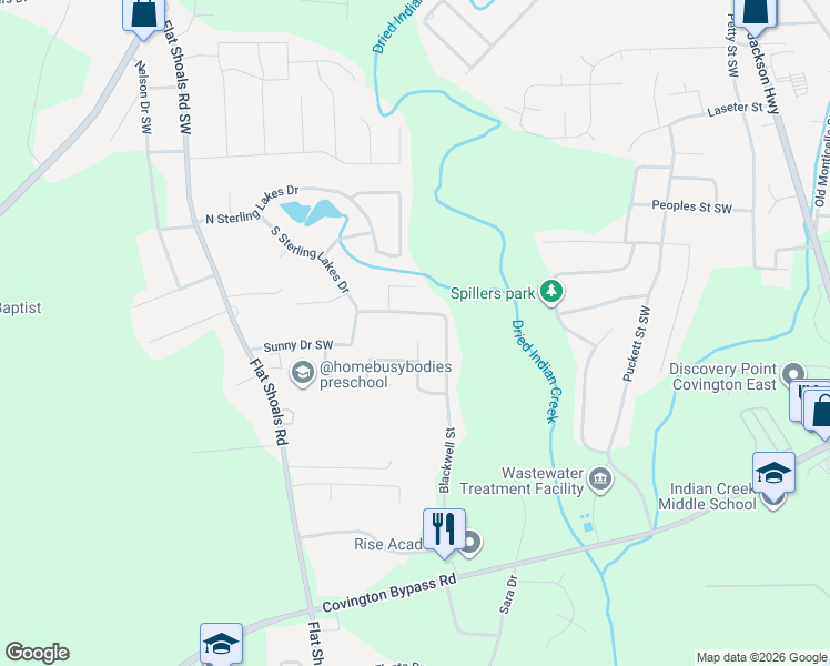 map of restaurants, bars, coffee shops, grocery stores, and more near 9114 Griffin Lane Southwest in Covington