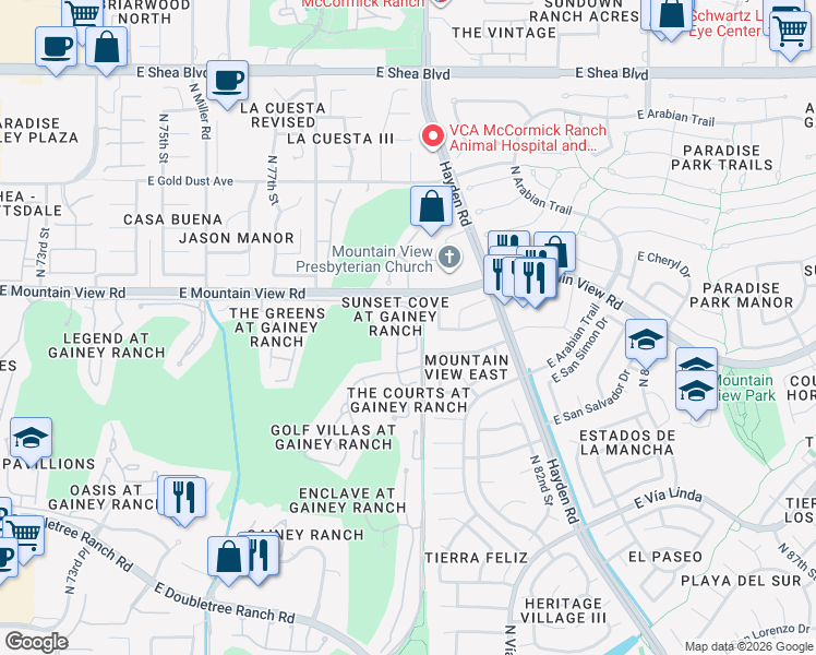 map of restaurants, bars, coffee shops, grocery stores, and more near 9464 North 80th Place in Scottsdale