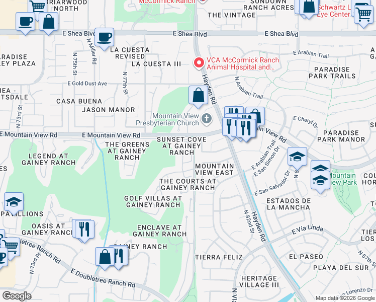 map of restaurants, bars, coffee shops, grocery stores, and more near 9464 North 80th Place in Scottsdale
