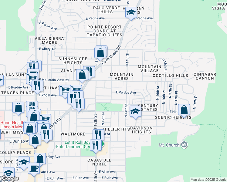 map of restaurants, bars, coffee shops, grocery stores, and more near 9509 North 13th Street in Phoenix