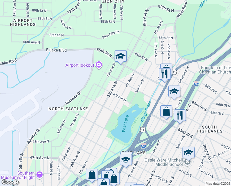 map of restaurants, bars, coffee shops, grocery stores, and more near 8246 4th Avenue North in Birmingham