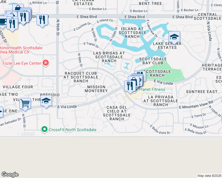 map of restaurants, bars, coffee shops, grocery stores, and more near 10019 East Sunnyslope Lane in Scottsdale