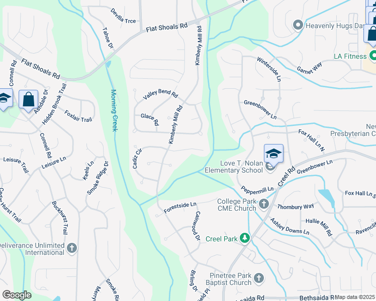 map of restaurants, bars, coffee shops, grocery stores, and more near 470 Piney Fork Lane in College Park