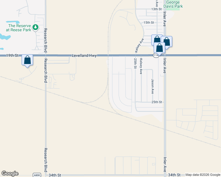 map of restaurants, bars, coffee shops, grocery stores, and more near 8981-8999 25th Street in Lubbock