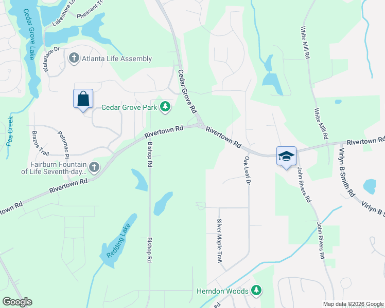 map of restaurants, bars, coffee shops, grocery stores, and more near 7300 RiverTown Road in Fairburn