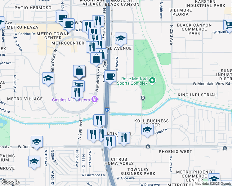 map of restaurants, bars, coffee shops, grocery stores, and more near 9631 North Black Canyon Highway in Phoenix