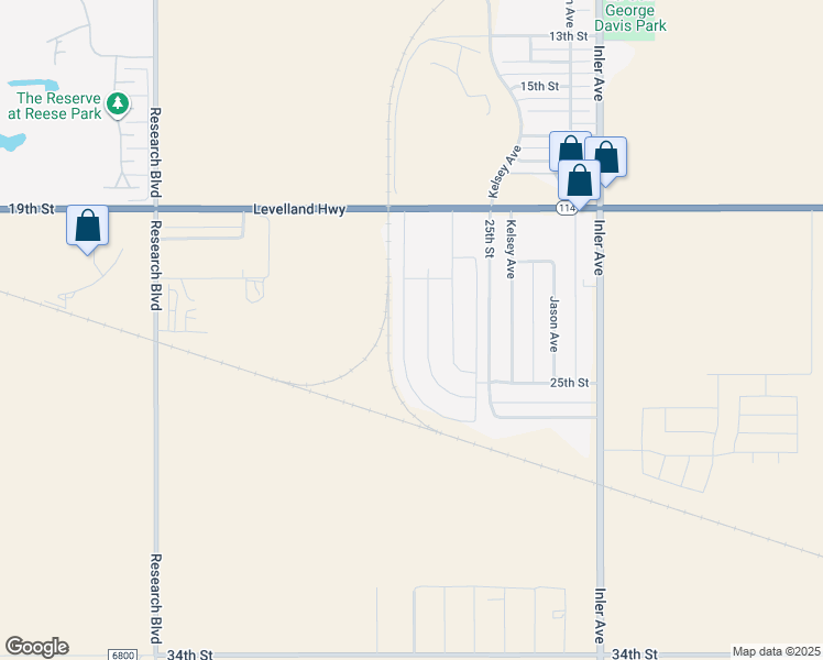 map of restaurants, bars, coffee shops, grocery stores, and more near 8981-8999 25th Street in Lubbock