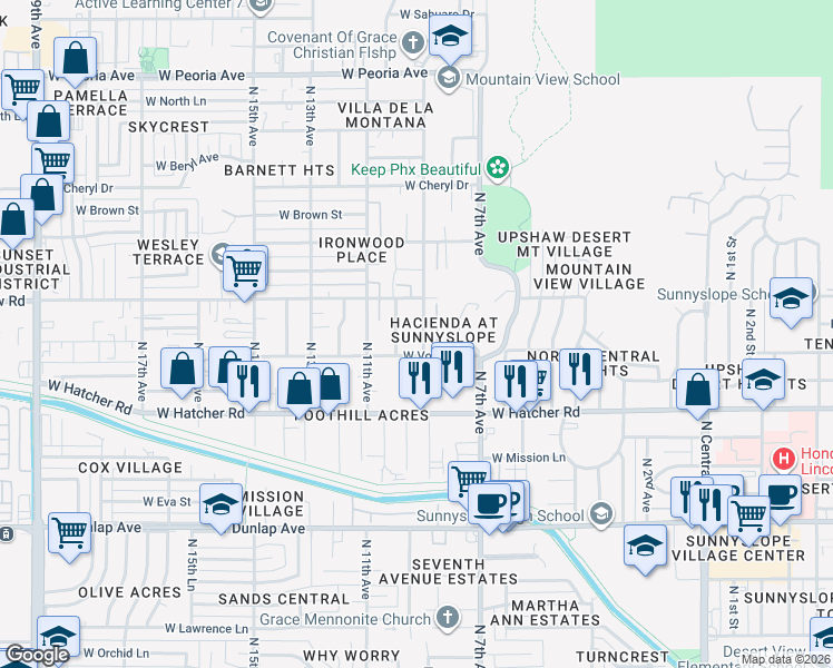map of restaurants, bars, coffee shops, grocery stores, and more near in Phoenix