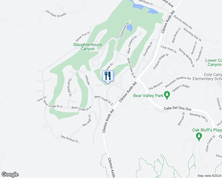 map of restaurants, bars, coffee shops, grocery stores, and more near 38670 Bears Paw Drive in Murrieta