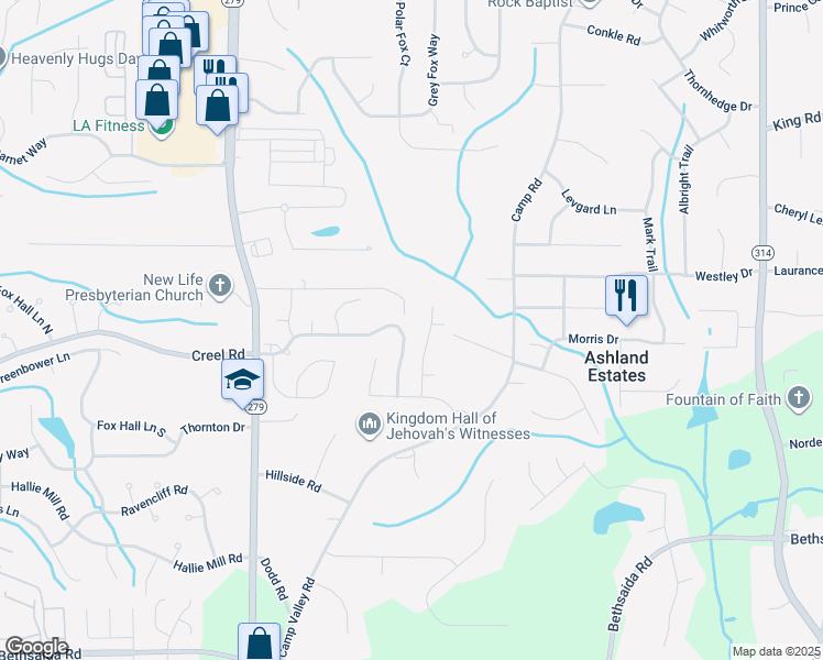 map of restaurants, bars, coffee shops, grocery stores, and more near 6857 Estepona Street in Atlanta