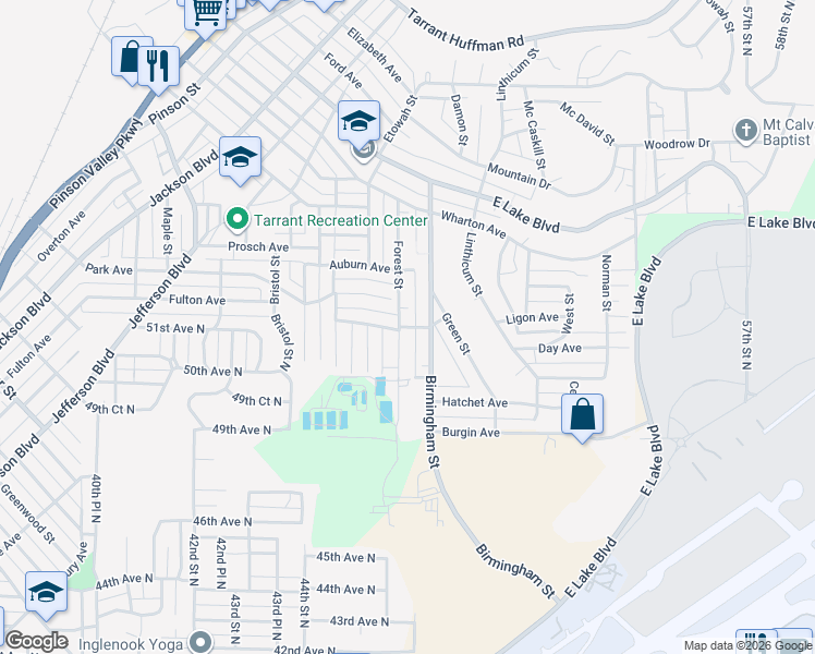 map of restaurants, bars, coffee shops, grocery stores, and more near 1541 Princeton Avenue in Birmingham