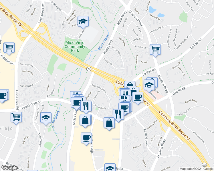 map of restaurants, bars, coffee shops, grocery stores, and more near 50 Allenwood Lane in Laguna Hills