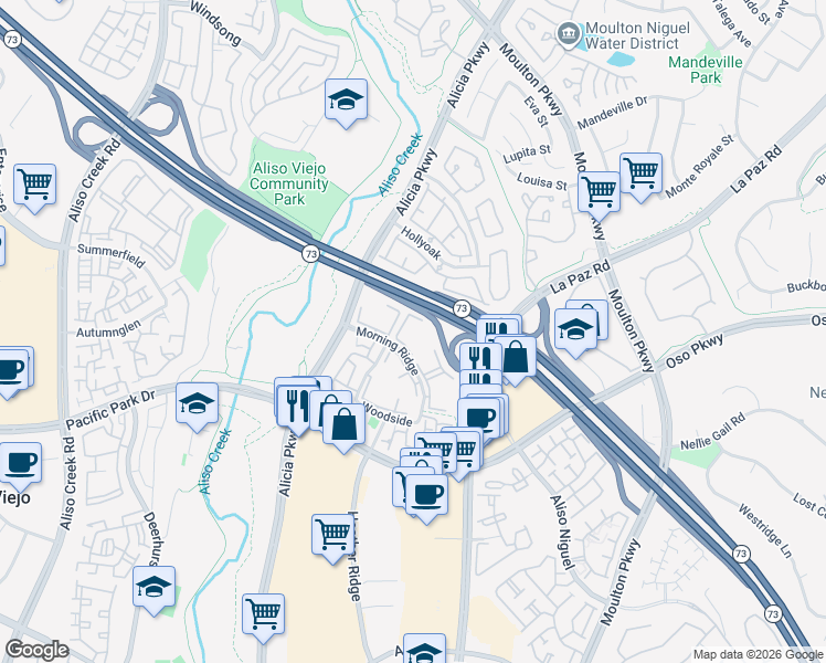 map of restaurants, bars, coffee shops, grocery stores, and more near 50 Allenwood Lane in Laguna Hills