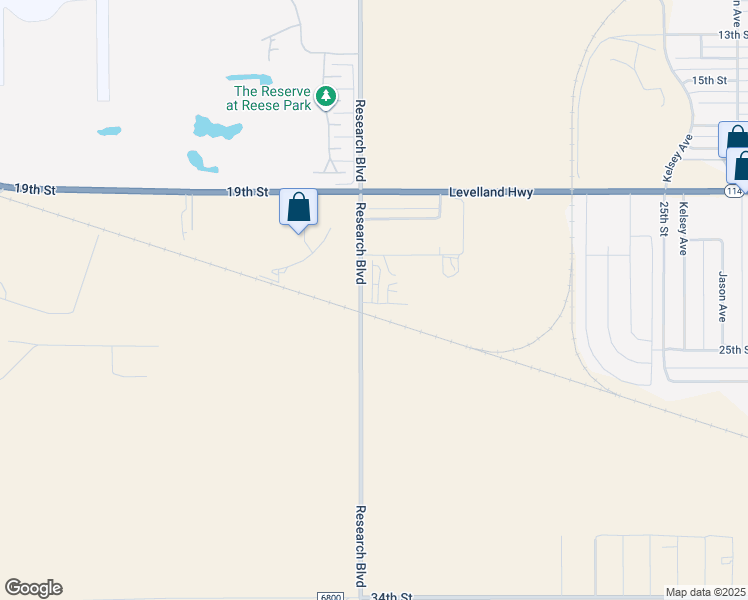 map of restaurants, bars, coffee shops, grocery stores, and more near 2201 Research Boulevard in Lubbock