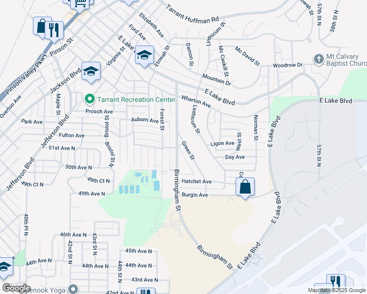 map of restaurants, bars, coffee shops, grocery stores, and more near 1103 Green Street in Birmingham