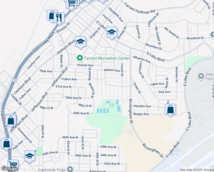 map of restaurants, bars, coffee shops, grocery stores, and more near 1060 Waverly Street in Birmingham