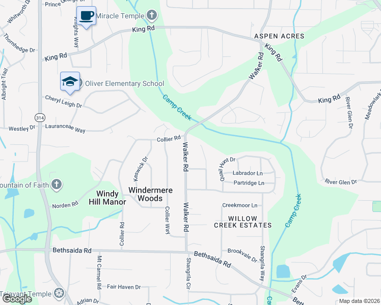 map of restaurants, bars, coffee shops, grocery stores, and more near 6605 Walker Road in Riverdale