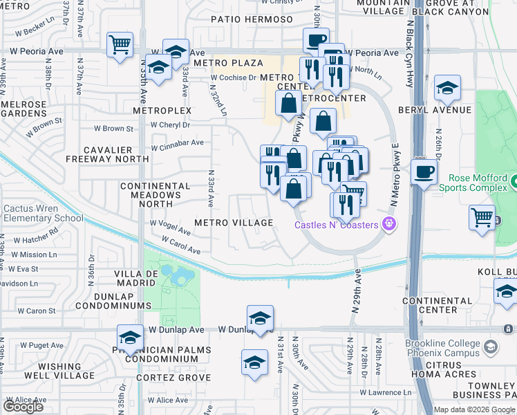 map of restaurants, bars, coffee shops, grocery stores, and more near 9652 31st Avenue in Phoenix