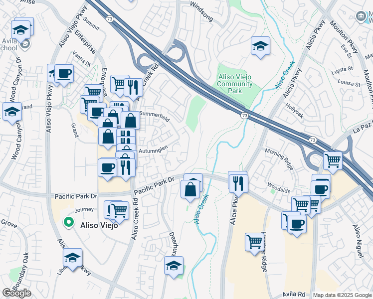 map of restaurants, bars, coffee shops, grocery stores, and more near 53 Mayfair in Aliso Viejo