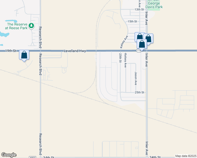 map of restaurants, bars, coffee shops, grocery stores, and more near 8981-8999 25th Street in Lubbock