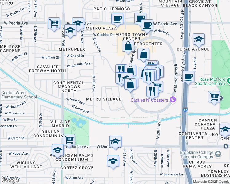map of restaurants, bars, coffee shops, grocery stores, and more near 9652 31st Avenue in Phoenix