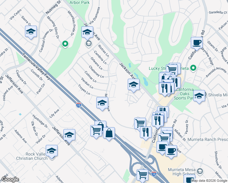 map of restaurants, bars, coffee shops, grocery stores, and more near 40914 Belleray Avenue in Murrieta