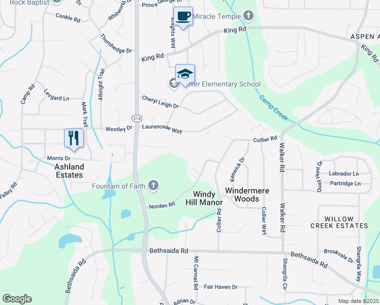 map of restaurants, bars, coffee shops, grocery stores, and more near 1627 Norden Road in Riverdale