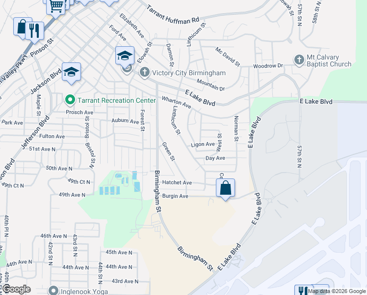map of restaurants, bars, coffee shops, grocery stores, and more near 1065 Linthicum Street in Birmingham