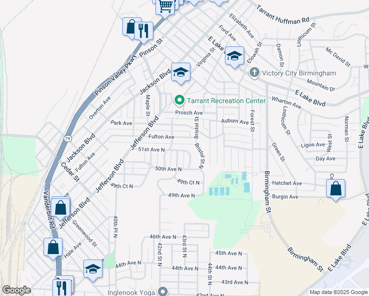 map of restaurants, bars, coffee shops, grocery stores, and more near 1389 Fulton Avenue in Birmingham