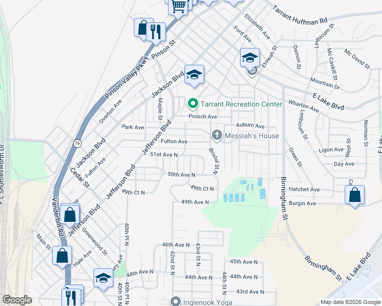 map of restaurants, bars, coffee shops, grocery stores, and more near 1353 Fulton Avenue in Birmingham