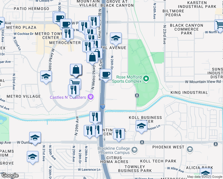 map of restaurants, bars, coffee shops, grocery stores, and more near 9631 North Black Canyon Highway in Phoenix