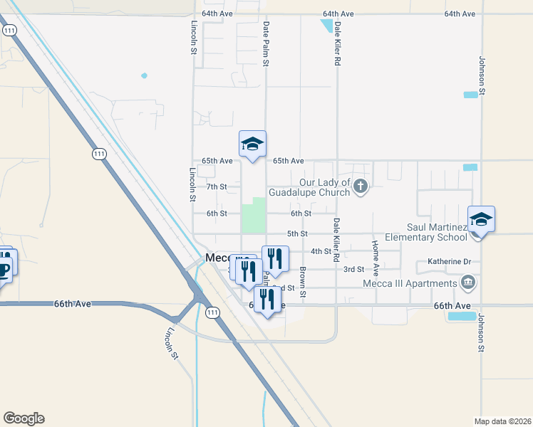 map of restaurants, bars, coffee shops, grocery stores, and more near 6th Street in Mecca