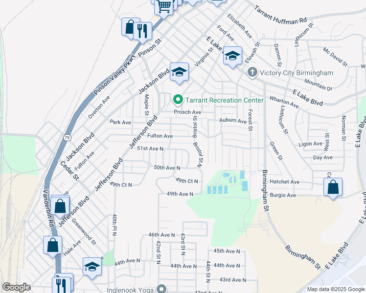 map of restaurants, bars, coffee shops, grocery stores, and more near 1389 Fulton Avenue in Birmingham
