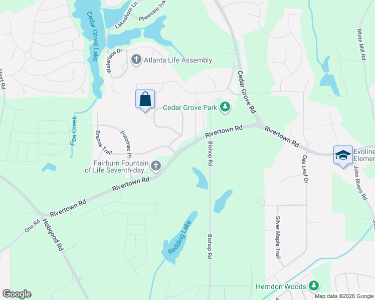map of restaurants, bars, coffee shops, grocery stores, and more near 7518 RiverTown Road in Fairburn