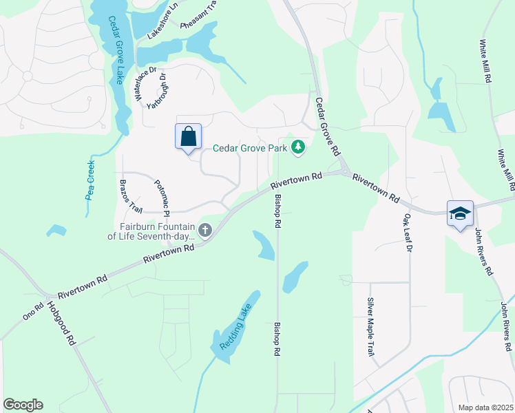 map of restaurants, bars, coffee shops, grocery stores, and more near 7516 RiverTown Road in Fairburn